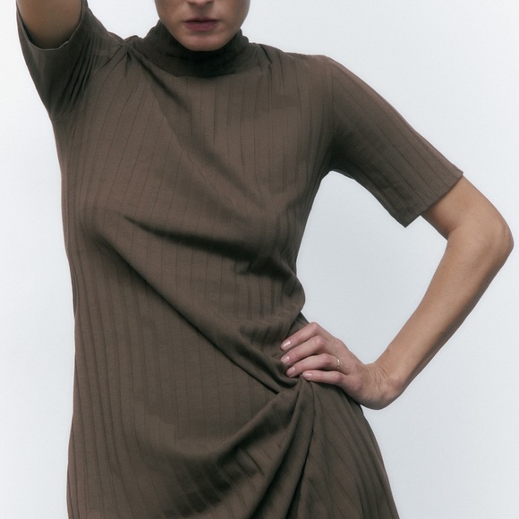 ZARA RIBBED MOCK-NECK DRESS - Picture 6 of 8